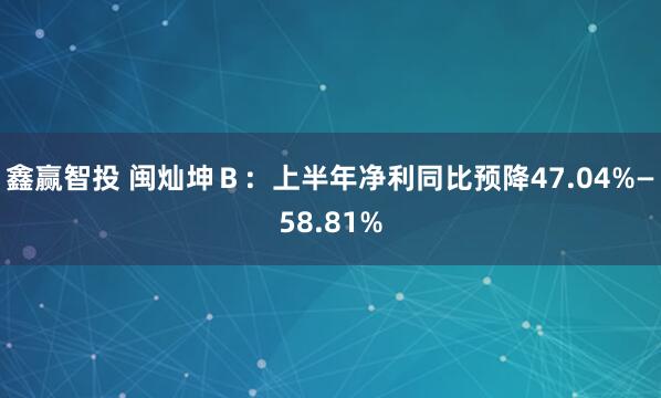 鑫赢智投 闽灿坤Ｂ：上半年净利同比预降47.04%—58.81%